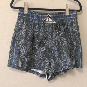 Free People Movement Next Round Shorts Blue Green Paisley Pull On Gym Short